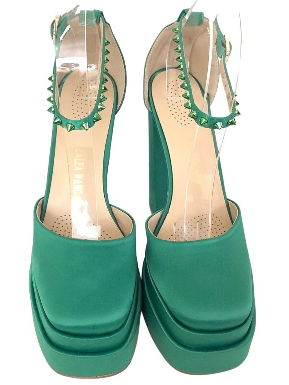 Azalea Wang Green Platform Deadstock Satin Heels Size 9